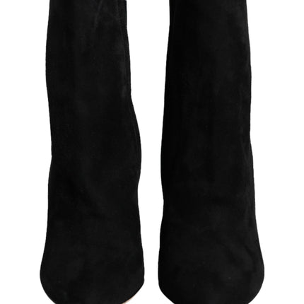 Black Suede Leather Mid Calf Boots Shoes