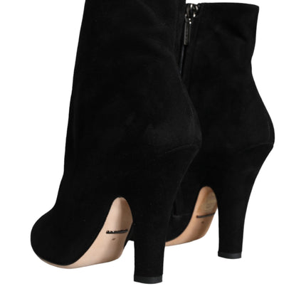 Black Suede Leather Mid Calf Boots Shoes