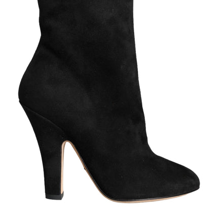 Black Suede Leather Mid Calf Boots Shoes