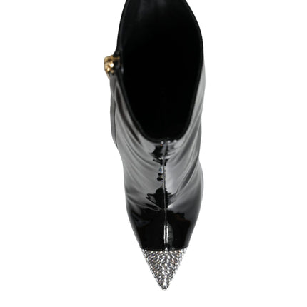 Black Patent Leather Crystal Heel Boots Shoes