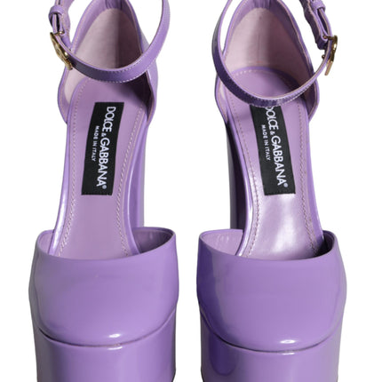 Purple Leather Platform Ankle Strap Sandals Shoes