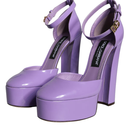 Purple Leather Platform Ankle Strap Sandals Shoes