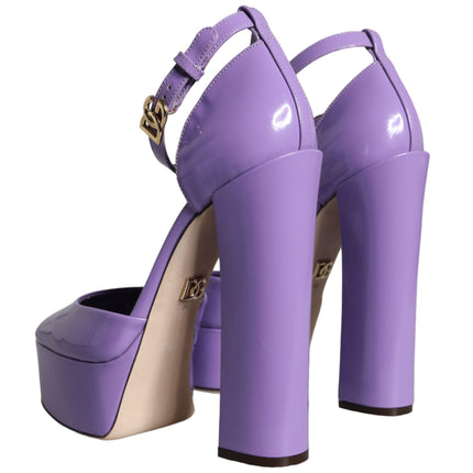 Purple Leather Platform Ankle Strap Sandals Shoes