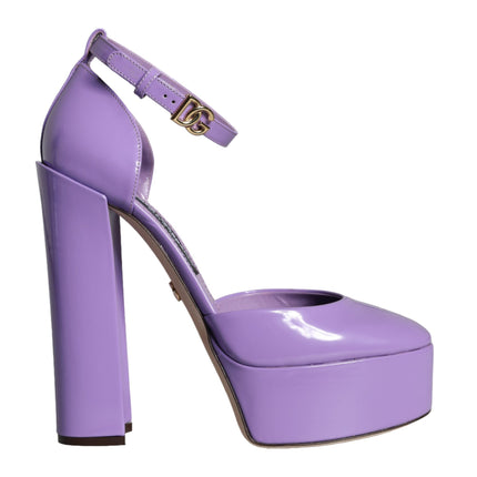 Purple Leather Platform Ankle Strap Sandals Shoes