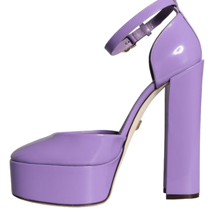 Purple Leather Platform Ankle Strap Sandals Shoes