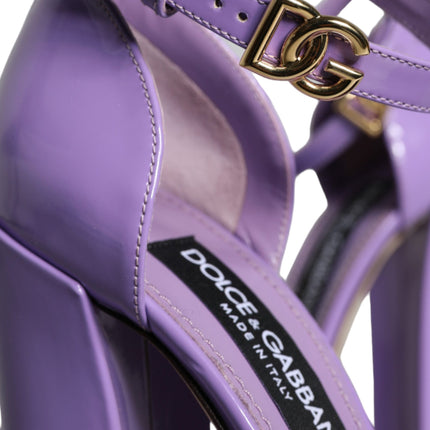 Purple Leather Platform Ankle Strap Sandals Shoes