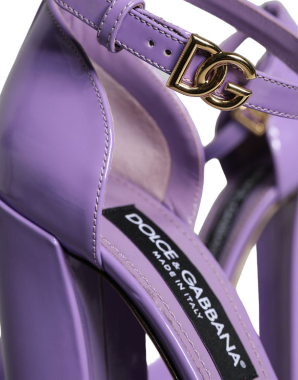 Purple Leather Platform Ankle Strap Sandals Shoes