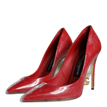 Red Patent Leather Faux Pearl Heels Pumps Shoes