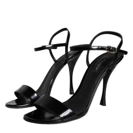 Black KEIRA Leather Heels Sandals Shoes