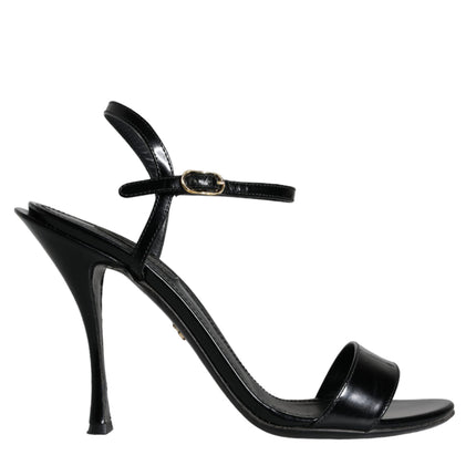 Black KEIRA Leather Heels Sandals Shoes