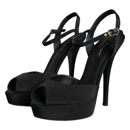 Black Leather Platform Heels Sandals Shoes