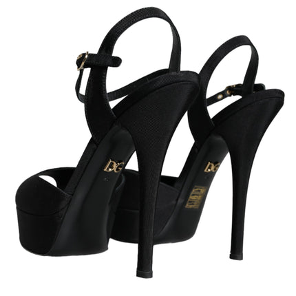 Black Leather Platform Heels Sandals Shoes