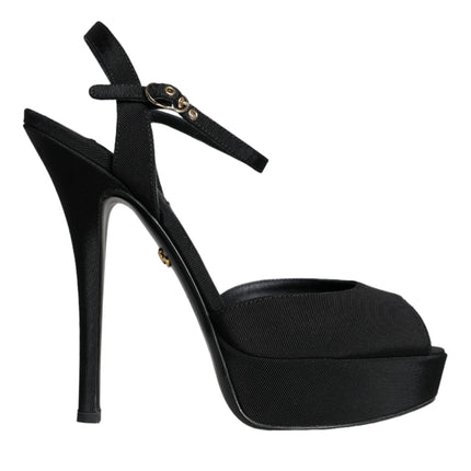 Black Leather Platform Heels Sandals Shoes