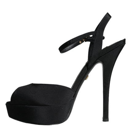 Black Leather Platform Heels Sandals Shoes