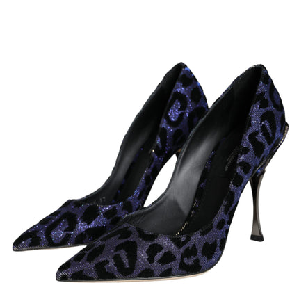 Dark Blue Leopard Lurex Heels Pumps Shoes