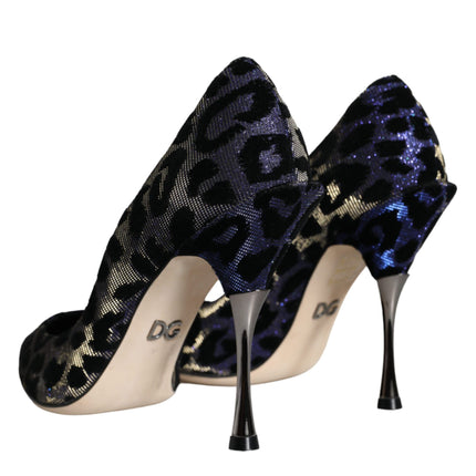 Dark Blue Leopard Lurex Heels Pumps Shoes