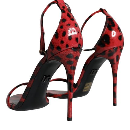 Red Leopard Leather Ankle Strap Keira Sandals Shoes