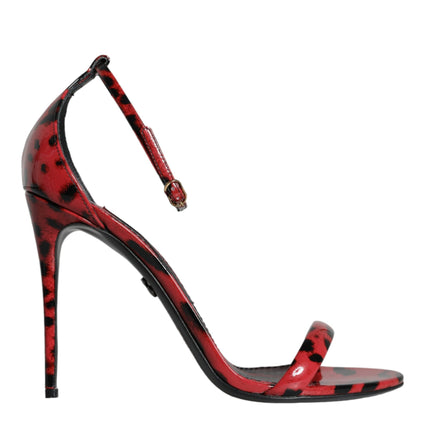 Red Leopard Leather Ankle Strap Keira Sandals Shoes