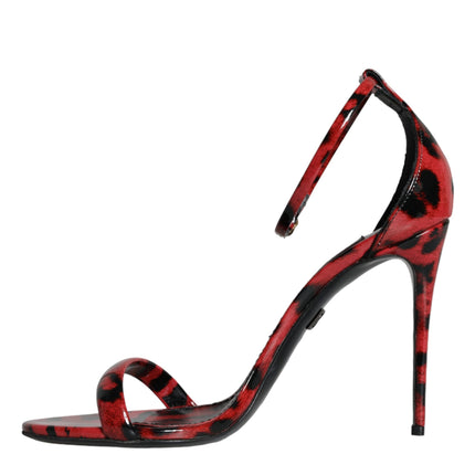 Red Leopard Leather Ankle Strap Keira Sandals Shoes