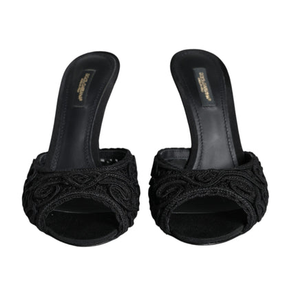 Black Keira Cordonetto Heels Slides Shoes