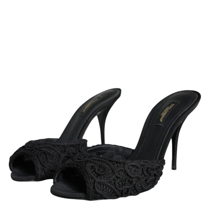 Black Keira Cordonetto Heels Slides Shoes