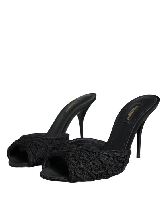 Black Keira Cordonetto Heels Slides Shoes