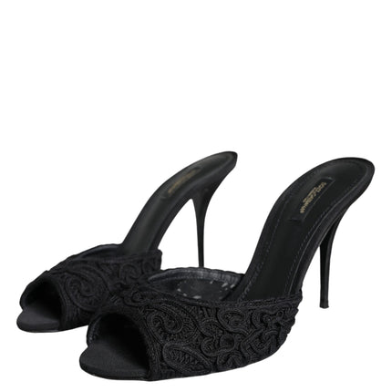 Black Keira Cordonetto Heels Slides Shoes