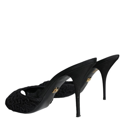 Black Keira Cordonetto Heels Slides Shoes