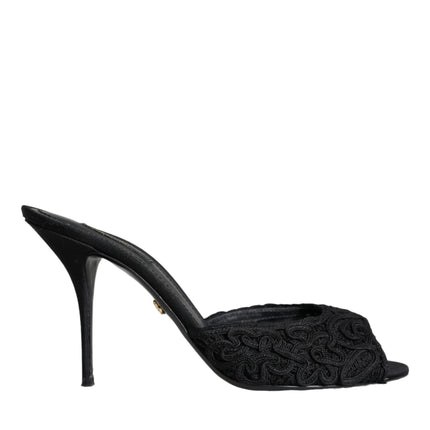 Black Keira Cordonetto Heels Slides Shoes