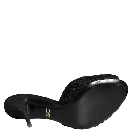 Black Keira Cordonetto Heels Slides Shoes