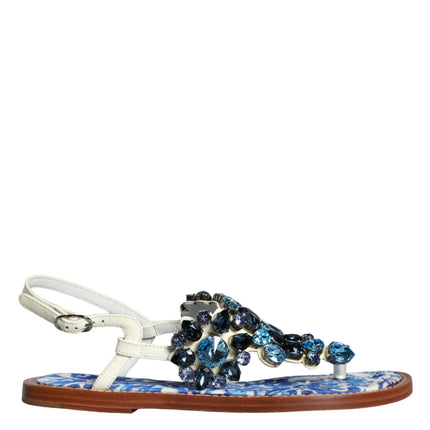 Multicolor Leather Crystals Flats Sandals Shoes