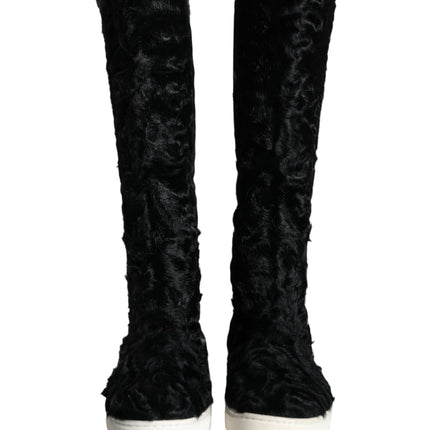 Black Xiangao Lamb Fur Leather Boots Shoes