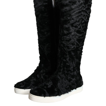 Black Xiangao Lamb Fur Leather Boots Shoes