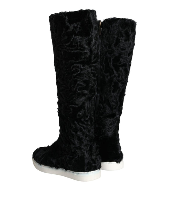 Black Xiangao Lamb Fur Leather Boots Shoes