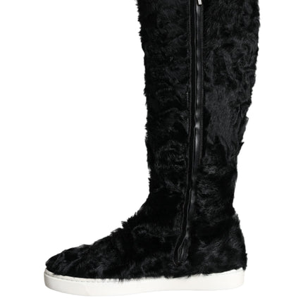 Black Xiangao Lamb Fur Leather Boots Shoes