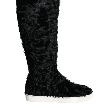 Black Xiangao Lamb Fur Leather Boots Shoes