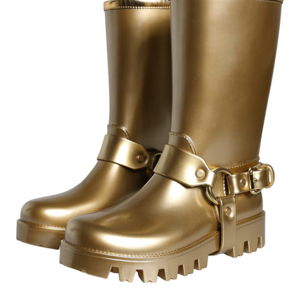 Metallic Gold Rubber PVC Rain Boots Shoes