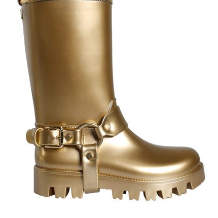 Metallic Gold Rubber PVC Rain Boots Shoes