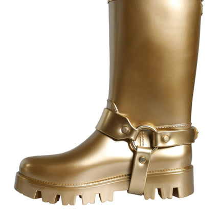 Metallic Gold Rubber PVC Rain Boots Shoes