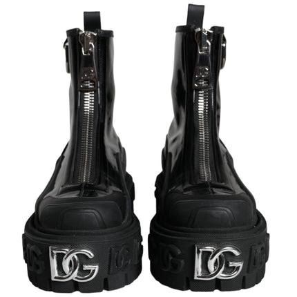 Black Leather Rubber Logo Ankle Boots Shoes