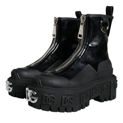 Black Leather Rubber Logo Ankle Boots Shoes