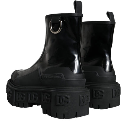 Black Leather Rubber Logo Ankle Boots Shoes