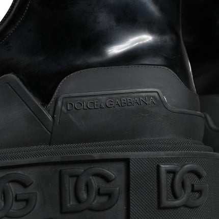 Black Leather Rubber Logo Ankle Boots Shoes