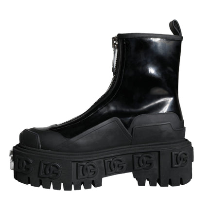 Black Leather Rubber Logo Ankle Boots Shoes