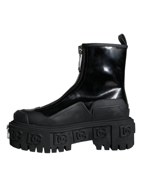 Black Leather Rubber Logo Ankle Boots Shoes