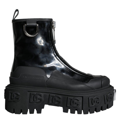 Black Leather Rubber Logo Ankle Boots Shoes