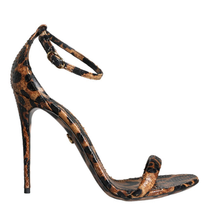 Brown Leopard Leather Ankle Strap Sandals Shoes