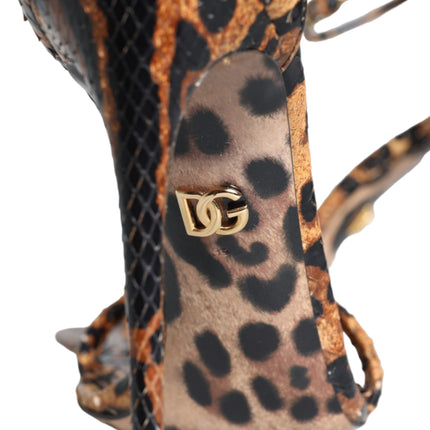 Brown Leopard Leather Ankle Strap Sandals Shoes