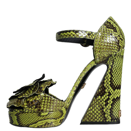 Green Exotic Leather Ankle Strap Heels Sandals Shoes