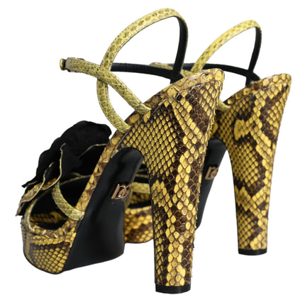 Yellow Exotic Leather Ankle Strap Heels Sandals Shoes